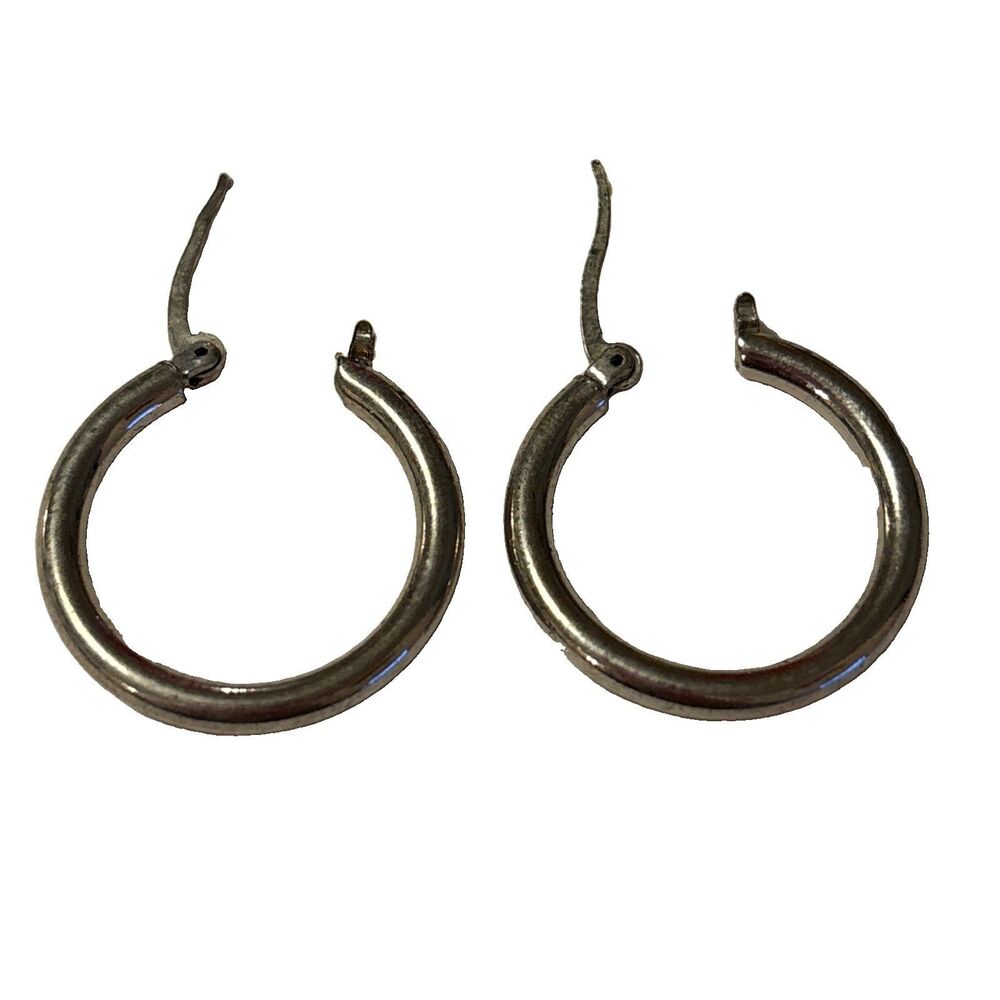 Vintage 1990’s Silvertone Hoop Earrings Womens Small Round Classic Hinged Hoops